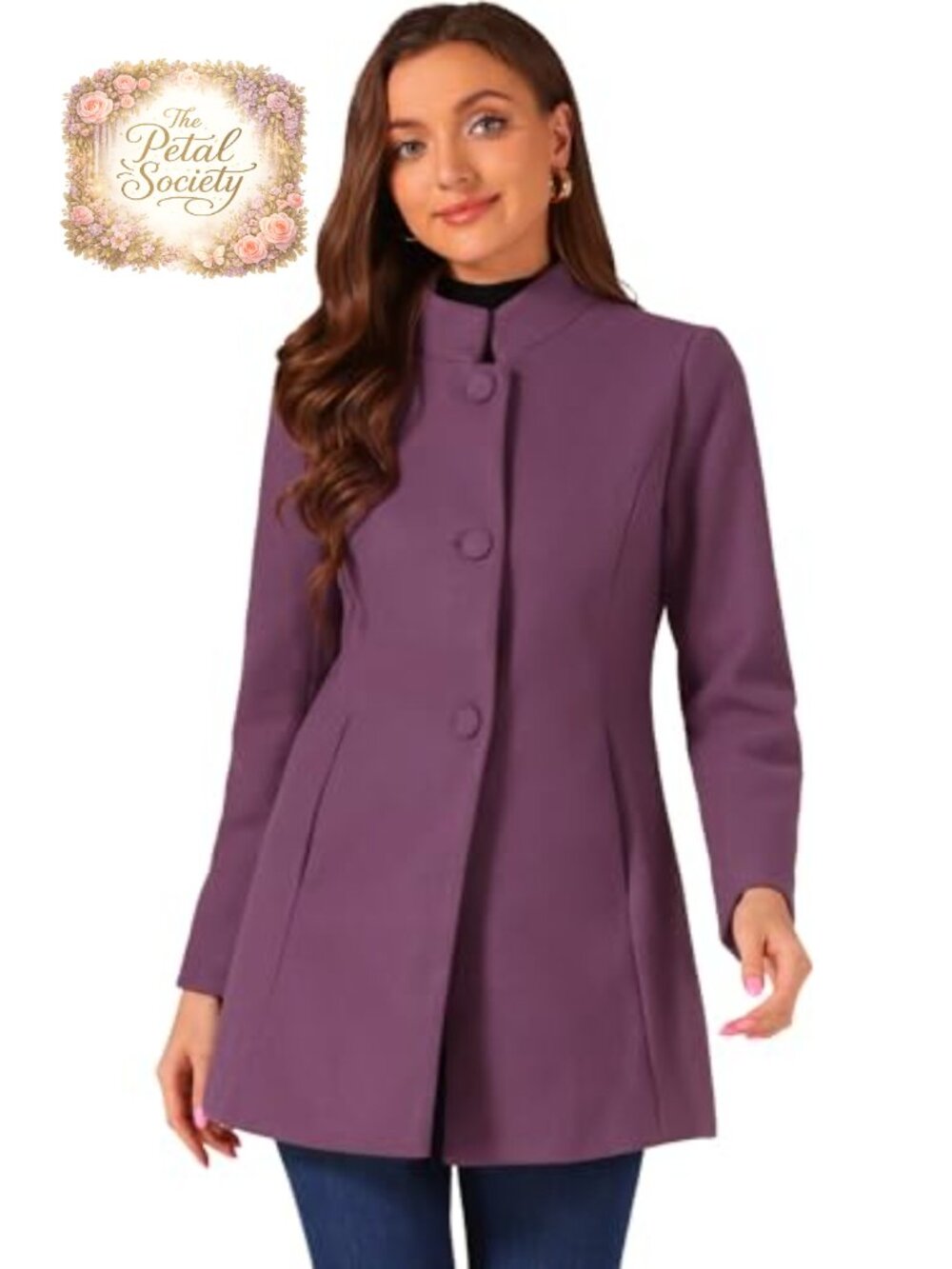Women's Winter Pea Coat Mid-Long Stand Collar Single Breasted Fully Lined
